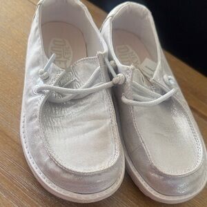 Hey Dude Kids Shiny Silver Moccasins
